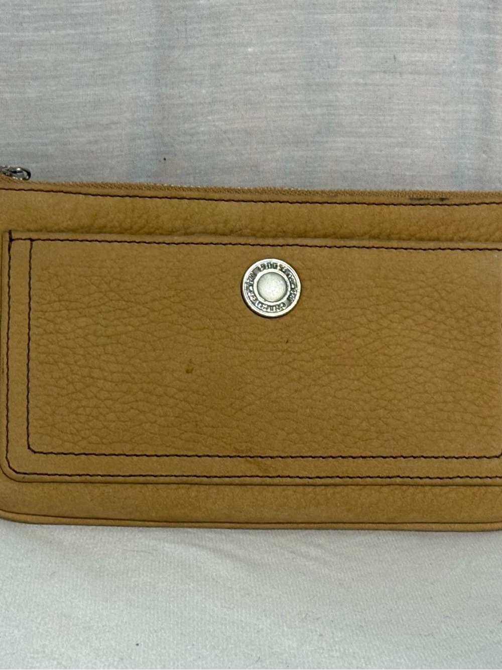 Coach Tan Pebbled Leather Turnlock Wristlet Clutch